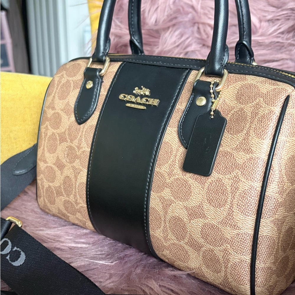 Coach Signature Tan and Black Satchel - Picture 6 of 10